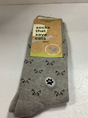 Gray Cat Pattern Crew Socks